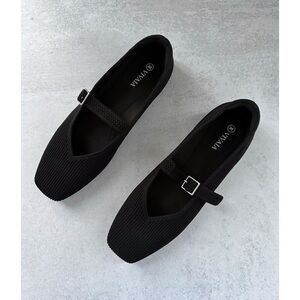 Vivaia Square Toe Mary Jane Flats Black